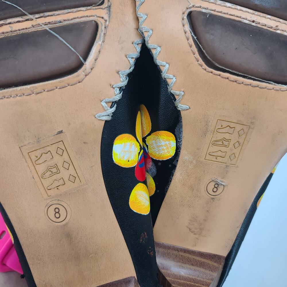 Annabelle Black Floral Mules Size 8 Boho Artisan Funky Unique Folk Art Indie - Picture 8 of 8